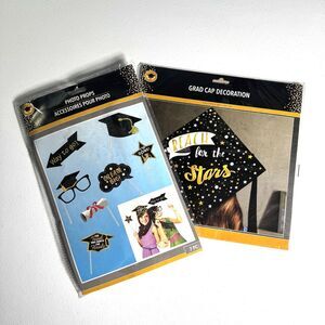 Graduation 7 Pc Photo Props - Party Decor‎ and One Grad Cap Decoration Cap Cover